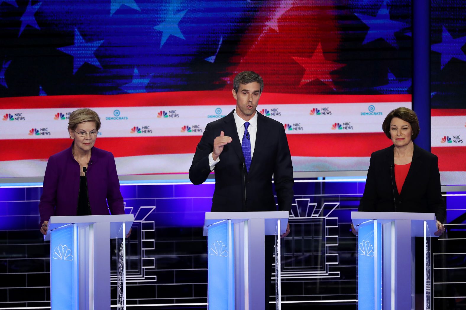O'Rourke answers an early question during Wednesday's debate. During his first answer, he <a href="index.php?page=&url=https%3A%2F%2Fwww.cnn.com%2Fpolitics%2Flive-news%2Fdemocratic-debate-june-26-2019%2Fh_2806cb75711ee4cce8322dafa7049161" target="_blank">switched over to Spanish</a> for a bit. Booker and Castro also spoke some Spanish during the debate.