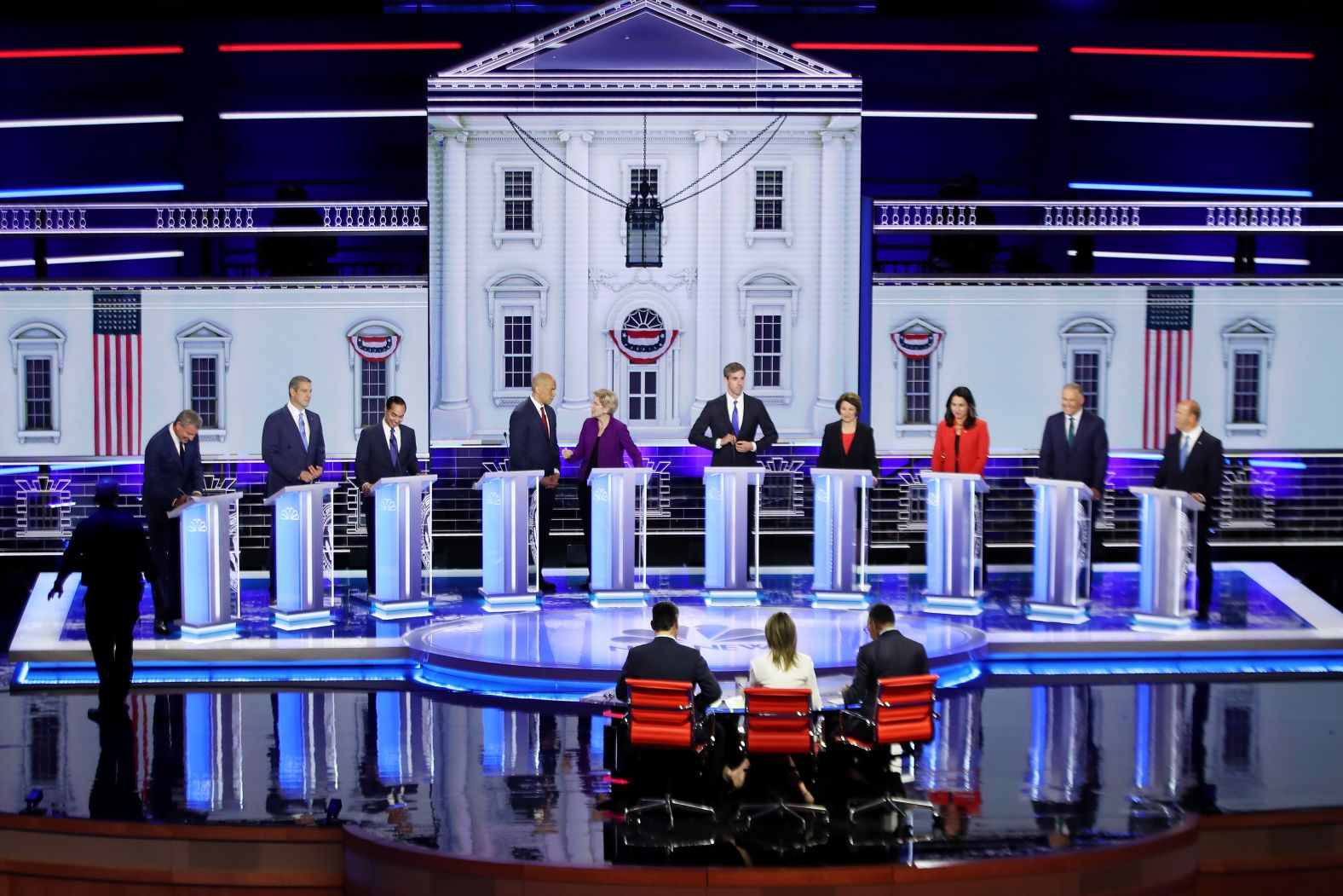 The candidates prepare for the start of Wednesday's debate.