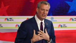 Democratic presidential hopeful Mayor of New York City Bill de Blasio participates in the first Democratic primary debate of the 2020 presidential campaign season hosted by NBC News at the Adrienne Arsht Center for the Performing Arts in Miami, Florida, June 26, 2019.