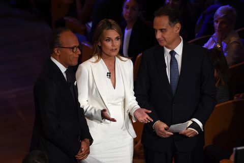 NBC's moderators during the first hour of Wednesday's debate: from left, Lester Holt, Savannah Guthrie and Jose Diaz-Balart.