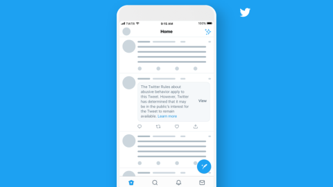 The disclaimer Twitter will place on tweets that break its rules but it decides to keep on the platform.