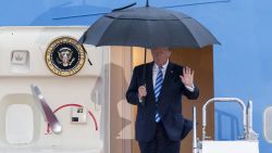 OSAKA, JAPAN - JUNE 27: U.S. President Donald Trump waves as he arrives at the Osaka International Airport for the G-20 Summit on June 27, 2019 in Osaka, Japan. World leaders will use the summit to discuss issues including climate change and the global economy. The two day summit is also expected to see extended talks between Trump and China's President Xi Jinping in an attempt to resolve the ongoing trade war between their two countries. (Photo by Tomohiro Ohsumi/Getty Images)