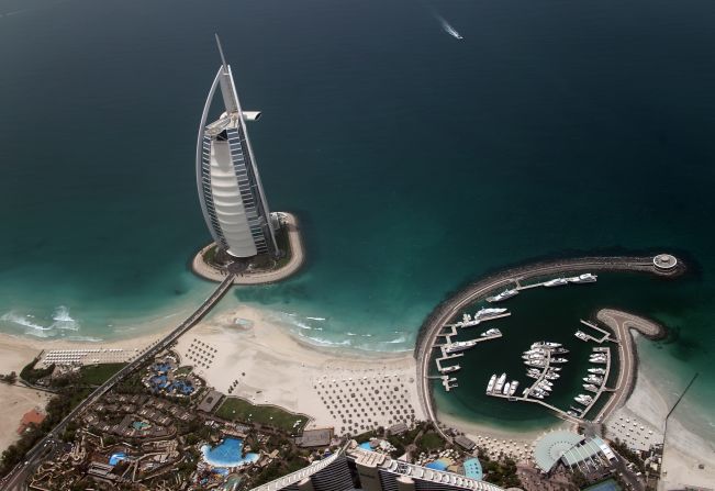 Designed to resemble a sail facing out to sea, the Burj al Arab is the tallest building worldwide to be used exclusively as a hotel.