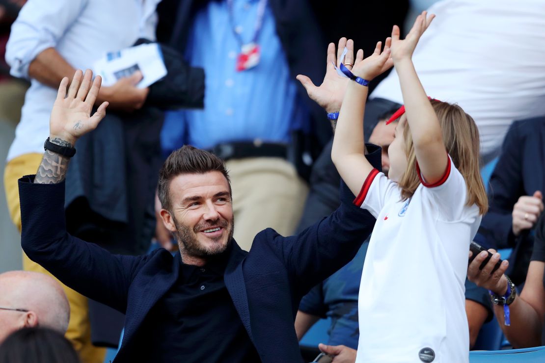 David Beckham watched the match in Le Havre with his daughter, Harper.