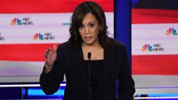 Democratic presidential hopeful US Senator for California Kamala Harris speaks during the second Democratic primary debate of the 2020 presidential campaign season hosted by NBC News at the Adrienne Arsht Center for the Performing Arts in Miami, Florida, June 27, 2019. (Photo by SAUL LOEB / AFP)        (Photo credit should read SAUL LOEB/AFP/Getty Images)