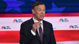 Democratic presidential hopeful former Governor of Colorado John Hickenlooper speaks during the second Democratic primary debate of the 2020 presidential campaign season hosted by NBC News at the Adrienne Arsht Center for the Performing Arts in Miami, Florida, June 27, 2019. (Photo by SAUL LOEB / AFP)        (Photo credit should read SAUL LOEB/AFP/Getty Images)