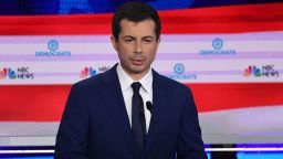 Democratic presidential hopeful Mayor of South Bend, Indiana Pete Buttigieg speaks during the second Democratic primary debate of the 2020 presidential campaign season hosted by NBC News at the Adrienne Arsht Center for the Performing Arts in Miami, Florida, June 27, 2019. (Photo by SAUL LOEB / AFP)        (Photo credit should read SAUL LOEB/AFP/Getty Images)