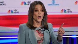 Democratic presidential hopeful US author Marianne Williamson speaks during the second Democratic primary debate of the 2020 presidential campaign season hosted by NBC News at the Adrienne Arsht Center for the Performing Arts in Miami, Florida, June 27, 2019. (Photo by SAUL LOEB / AFP)        (Photo credit should read SAUL LOEB/AFP/Getty Images)