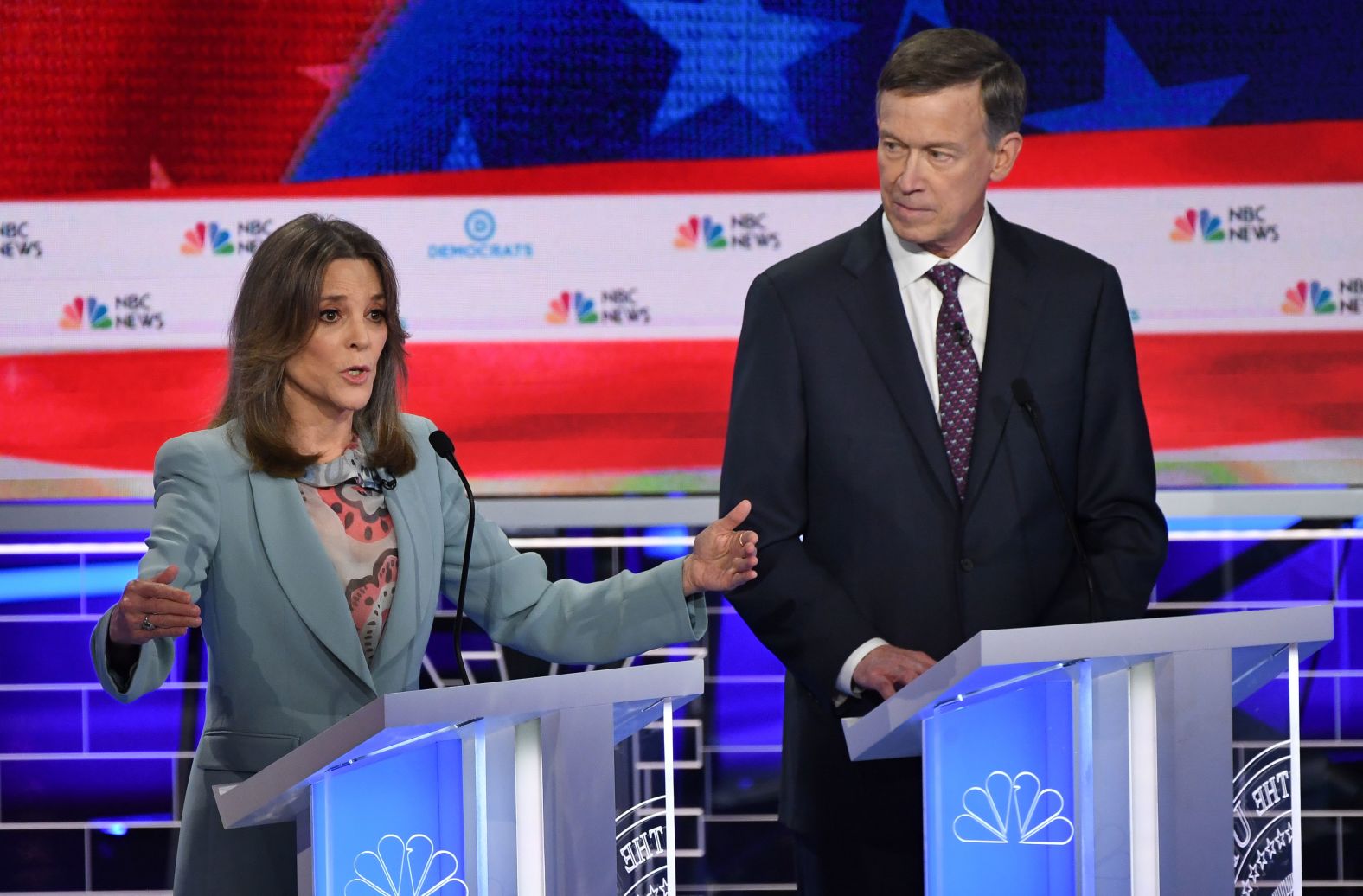 Williamson makes a point during the first Democratic debates in June 2019.