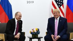 US President Donald Trump (R) attends a meeting with Russia's President Vladimir Putin during the G20 summit in Osaka on June 28, 2019. Brendan Smialowski/AFP/Getty Images