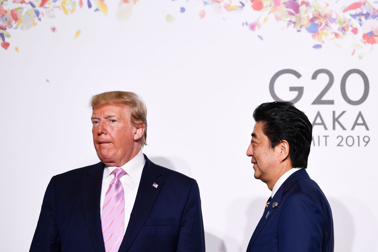 Japanese Prime Minister Shinzo Abe greets President Trump during the G20 summit. 