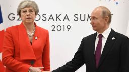 Prime Minister Theresa May meets Russian President Vladimir Putin during the G20 summit in Osaka, Japan. (Photo by Stefan Rousseau/PA Images via Getty Images) 28 June, 2019
