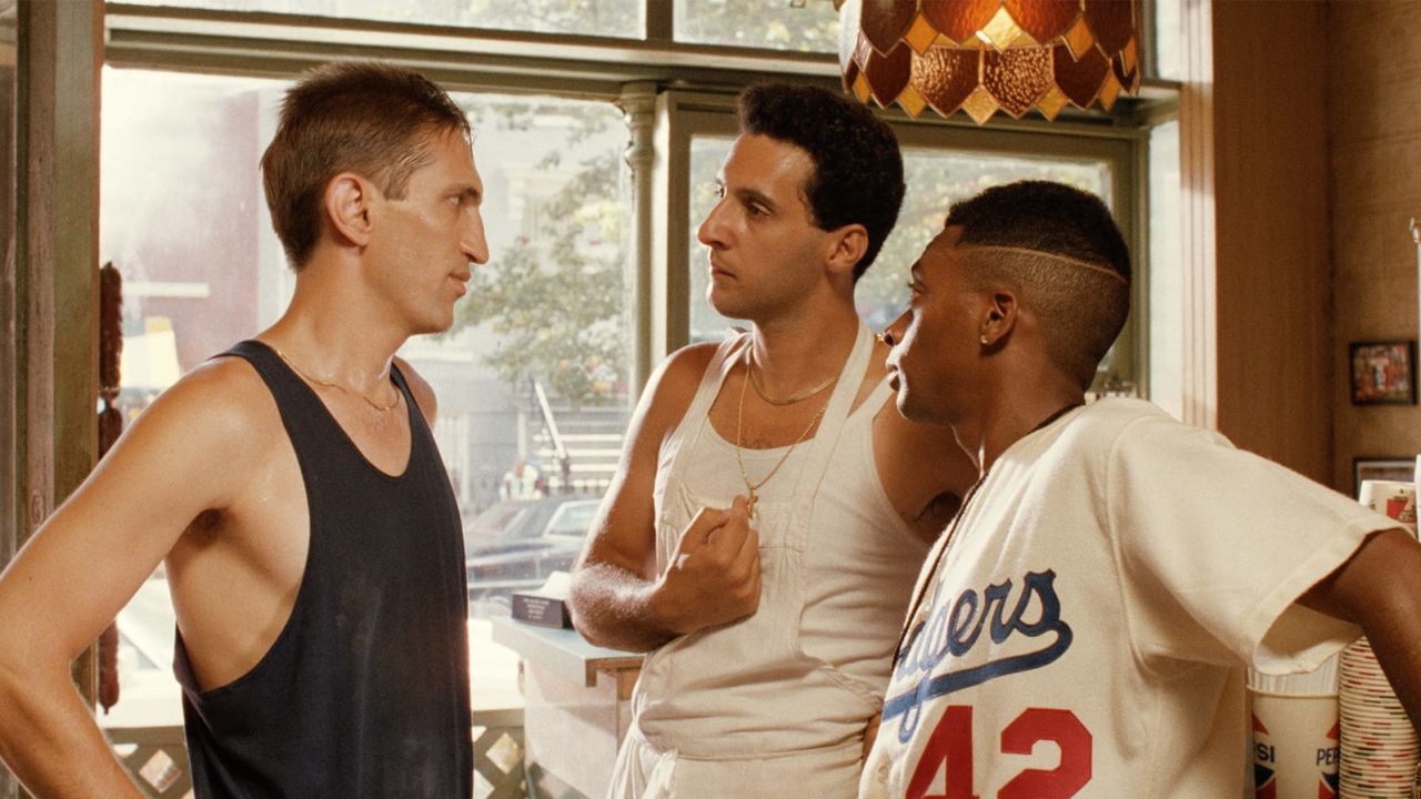Richard Edson, left, John Turturro, center, and Spike Lee appear in "Do the Right Thing."