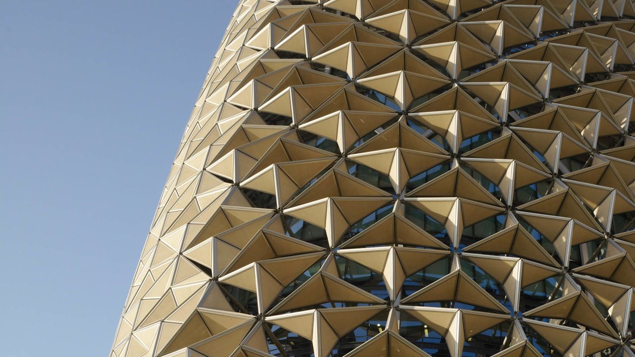 The shutters on the facade of the Al Bahr tower in Abu Dhabi change shape depending on the time of the day.