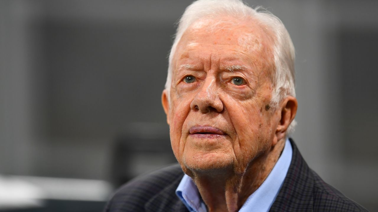 Former president Jimmy Carter prior to the game between the Atlanta Falcons and the Cincinnati Bengals at Mercedes-Benz Stadium on September 30, 2018 in Atlanta, Georgia. (Scott Cunningham/Getty Images)