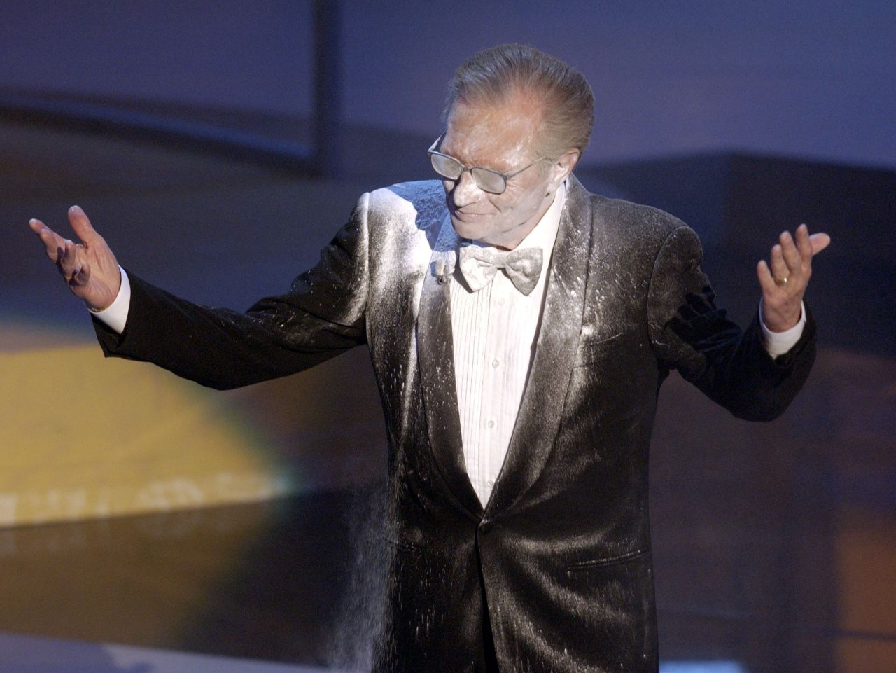 King gets a little too much powder during a bit at the Emmy Awards in 2002.