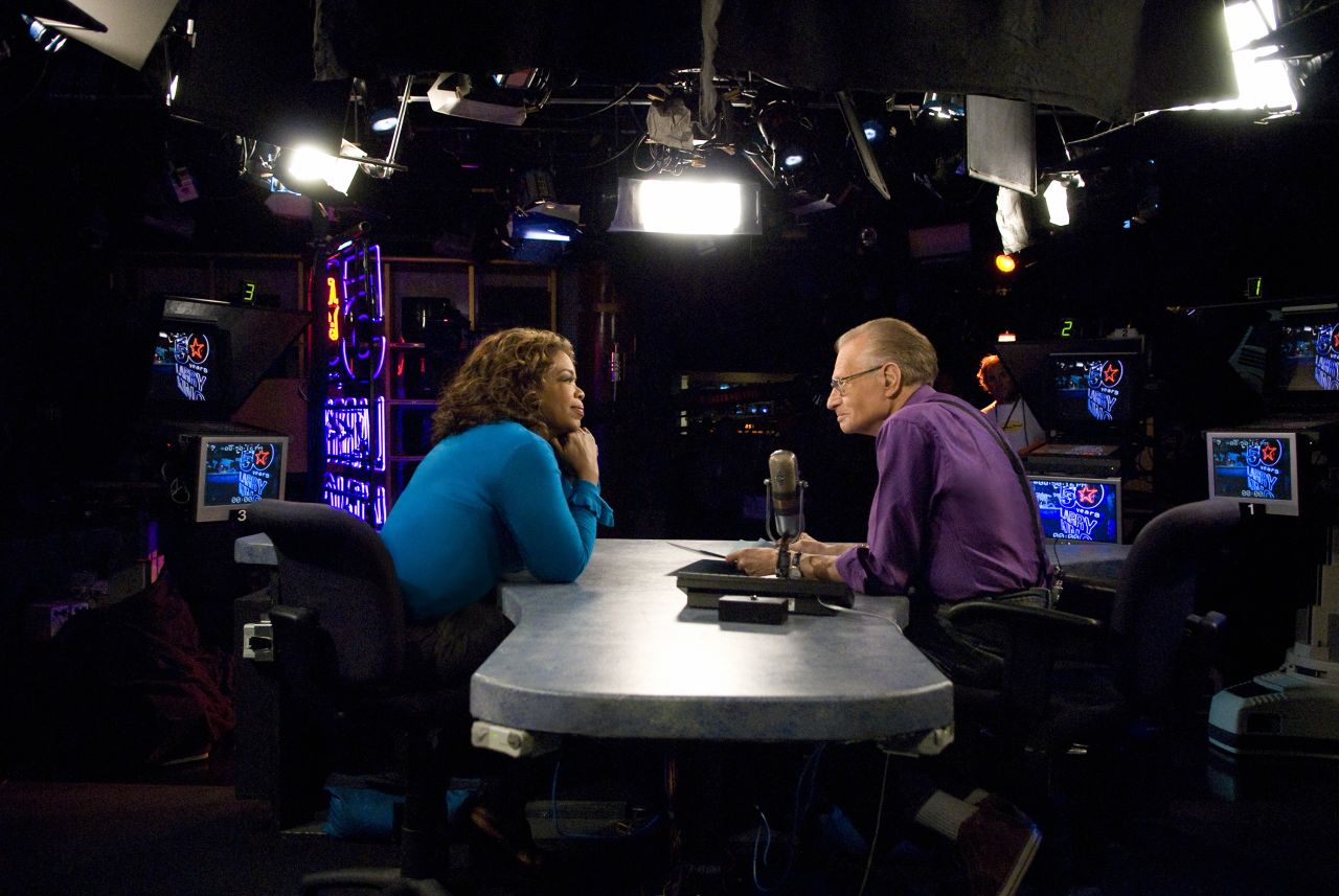King interviews media mogul Oprah Winfrey in 2007.
