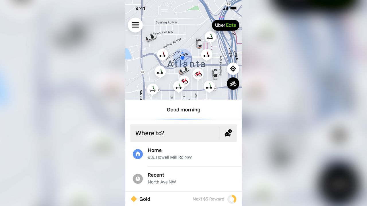 Uber's app will show bikes and scooters on its primary screen in Atlanta.