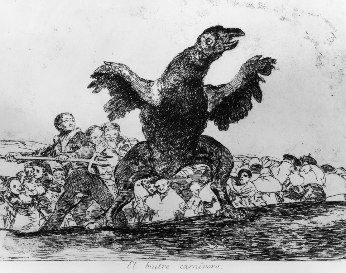 "El Buitre Carnivoro" (The Carnivorous Vulture) is part of Francisco Goya's series "The Disasters Of War."