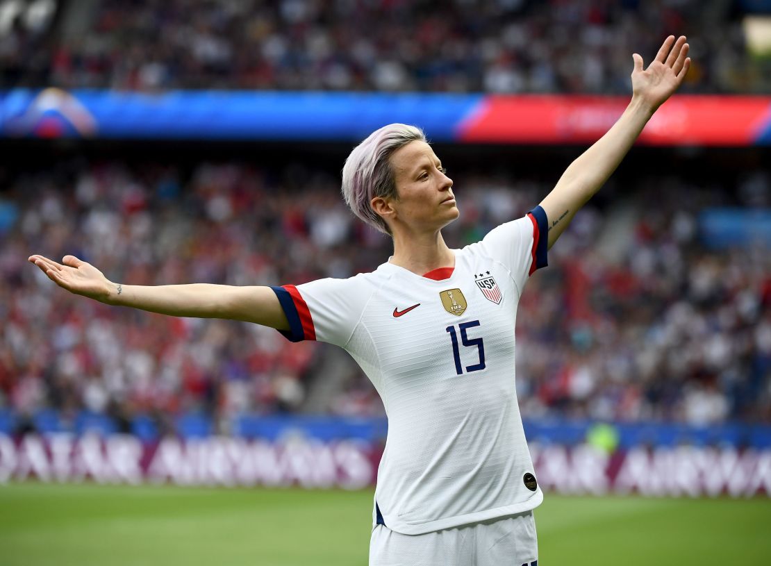 Rapinoe celebrates scoring her team's first goal against France. 