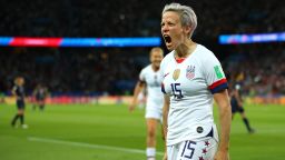 PARIS, FRANCE - JUNE 28:  Megan Rapinoe of the USA celebrates after scoring her team's second goal during the 2019 FIFA Women's World Cup France Quarter Final match between France and USA at Parc des Princes on June 28, 2019 in Paris, France. (Photo by Richard Heathcote/Getty Images)
