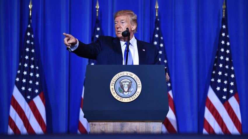 US President Donald Trump speaks during a press conference on the sidelines of the G20 Summit in Osaka on June 29, 2019. (Photo by Brendan Smialowski / AFP)        (Photo credit should read BRENDAN SMIALOWSKI/AFP/Getty Images)