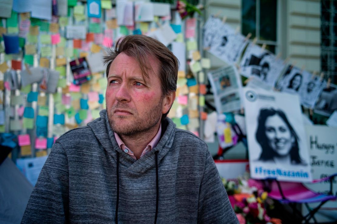 Richard Ratcliffe outside the  Iranian Embassy in London.