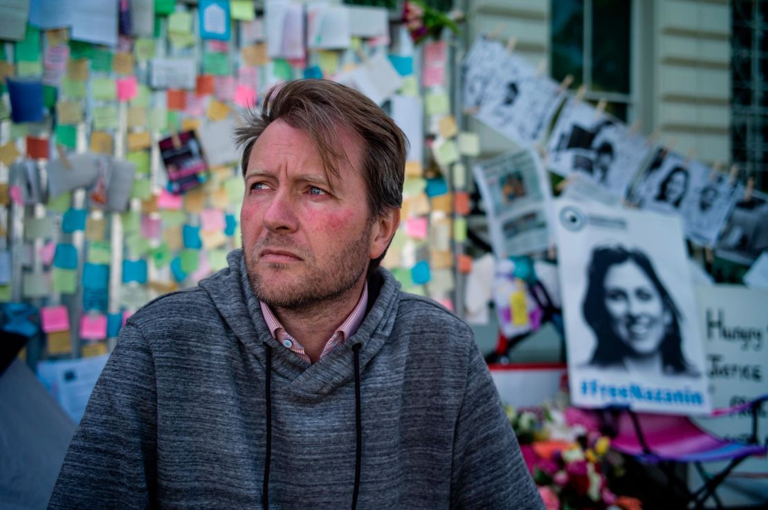 Richard Ratcliffe outside the Iranian Embassy in London.