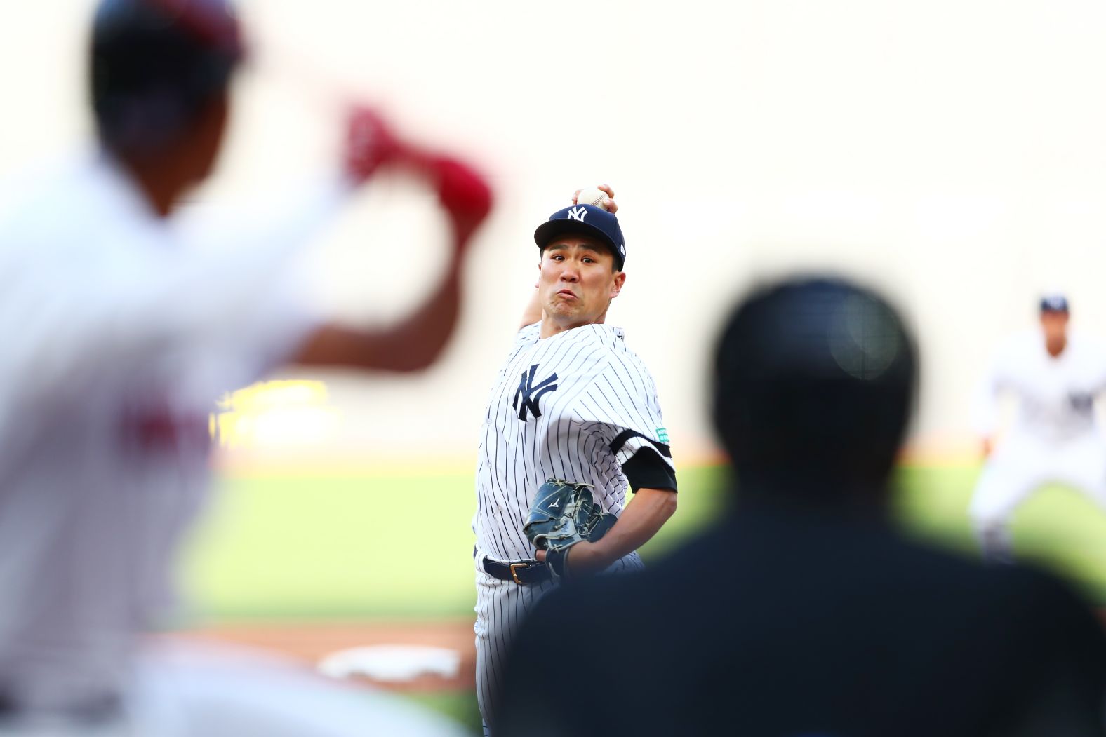 Masahiro Tanaka delivers a pitch during game one of the MLB London Series on June 29.