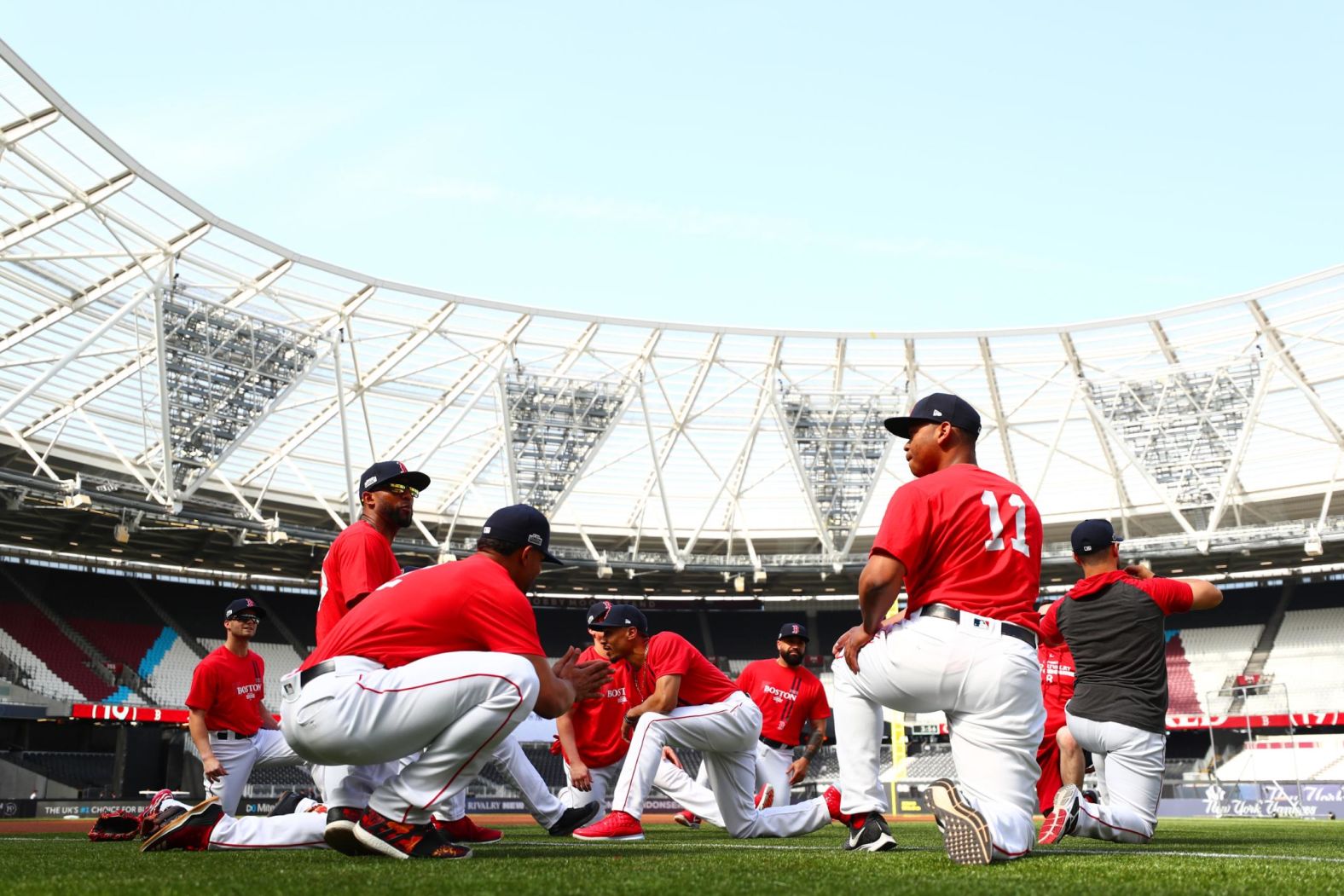 Boston Red Sox players take part in a team workout ahead of the first-ever MLB London Series on June 28.