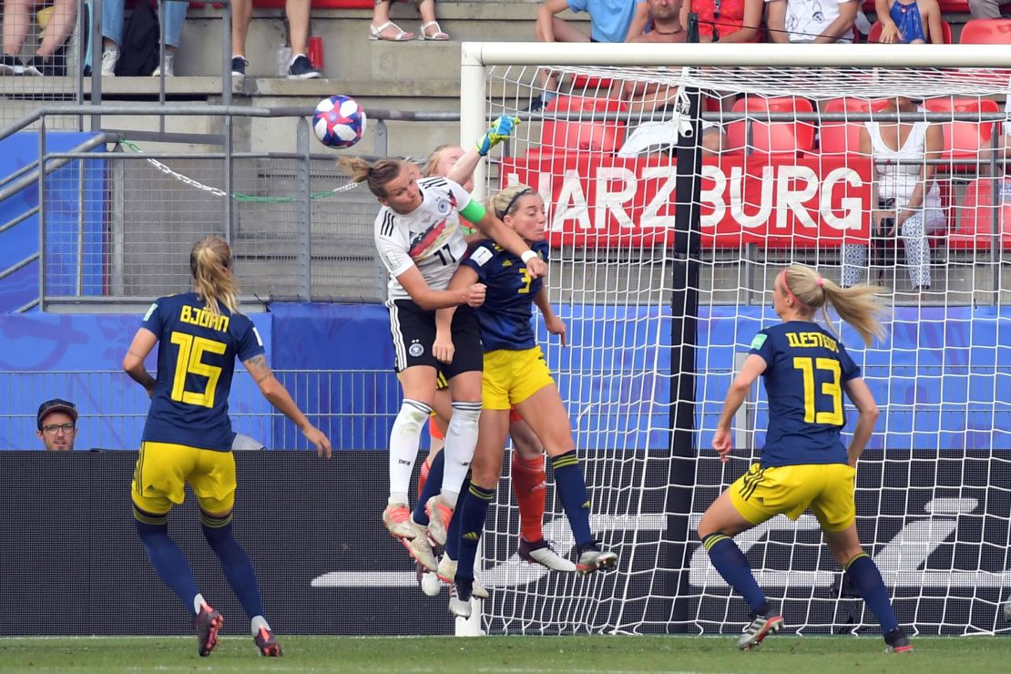 Sweden keeper Hedvig Lindahl was fortunate not to give away a penalty in the second half against Germany at the Women's World Cup. 