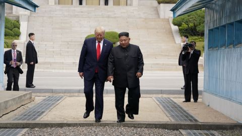 President Donald Trump takes a step with North Korean leader Kim Jong Un at the demilitarized zone separating the two Koreas, in Panmunjom, South Korea on June 30.