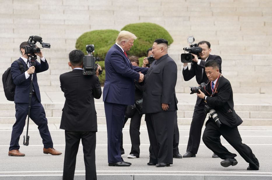The two leaders meet at the demilitarized zone separating the two Koreas, in Panmunjom on Sunday.