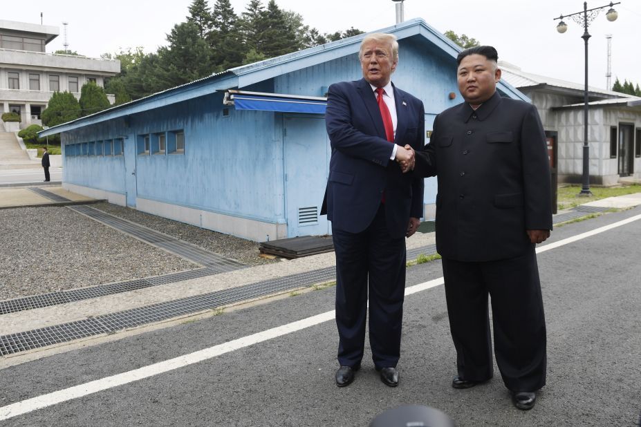 President Donald Trump meets with North Korean leader Kim Jong Un at the border village of Panmunjom in the Demilitarized Zone, South Korea, on Sunday, June 30.