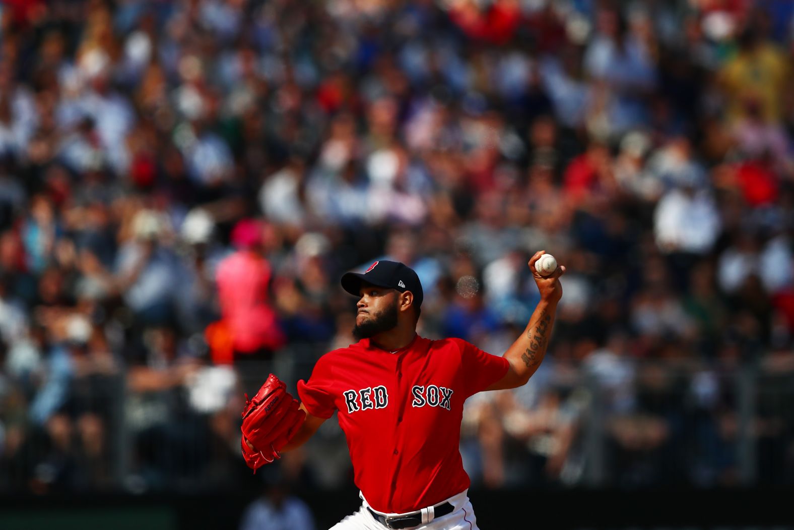 Eduardo Rodriguez of the Boston Red Sox pitches during Game 2.