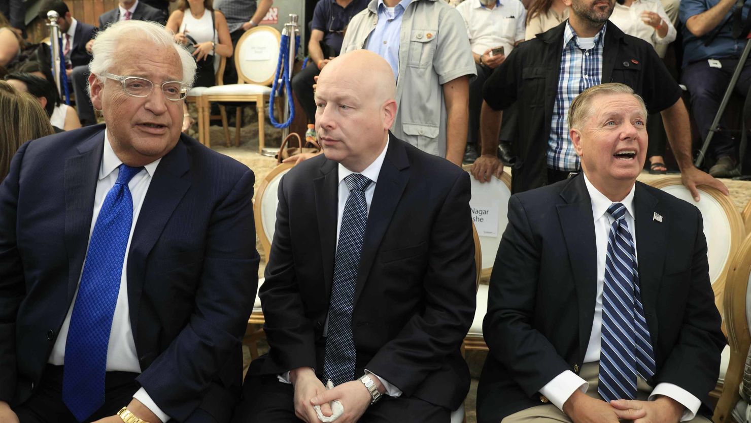From left to right, US Ambassador to Israel David Friedman, Middle East envoy Jason Greenblatt and US Senator Lindsey Graham at the opening of the site in East Jerusalem.