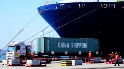 This photo taken on June 24, 2019 shows a container at the Qingdao Port Foreign Trade Container Terminal, in Qingdao, in China's eastern Shandong province. - Top Chinese and US trade negotiators have held telephone talks ahead of a crunch meeting between presidents Xi Jinping and Donald Trump at the G20 summit this week, Chinese state media said on June 25. (Photo by STR / AFP) / China OUT        (Photo credit should read STR/AFP/Getty Images)