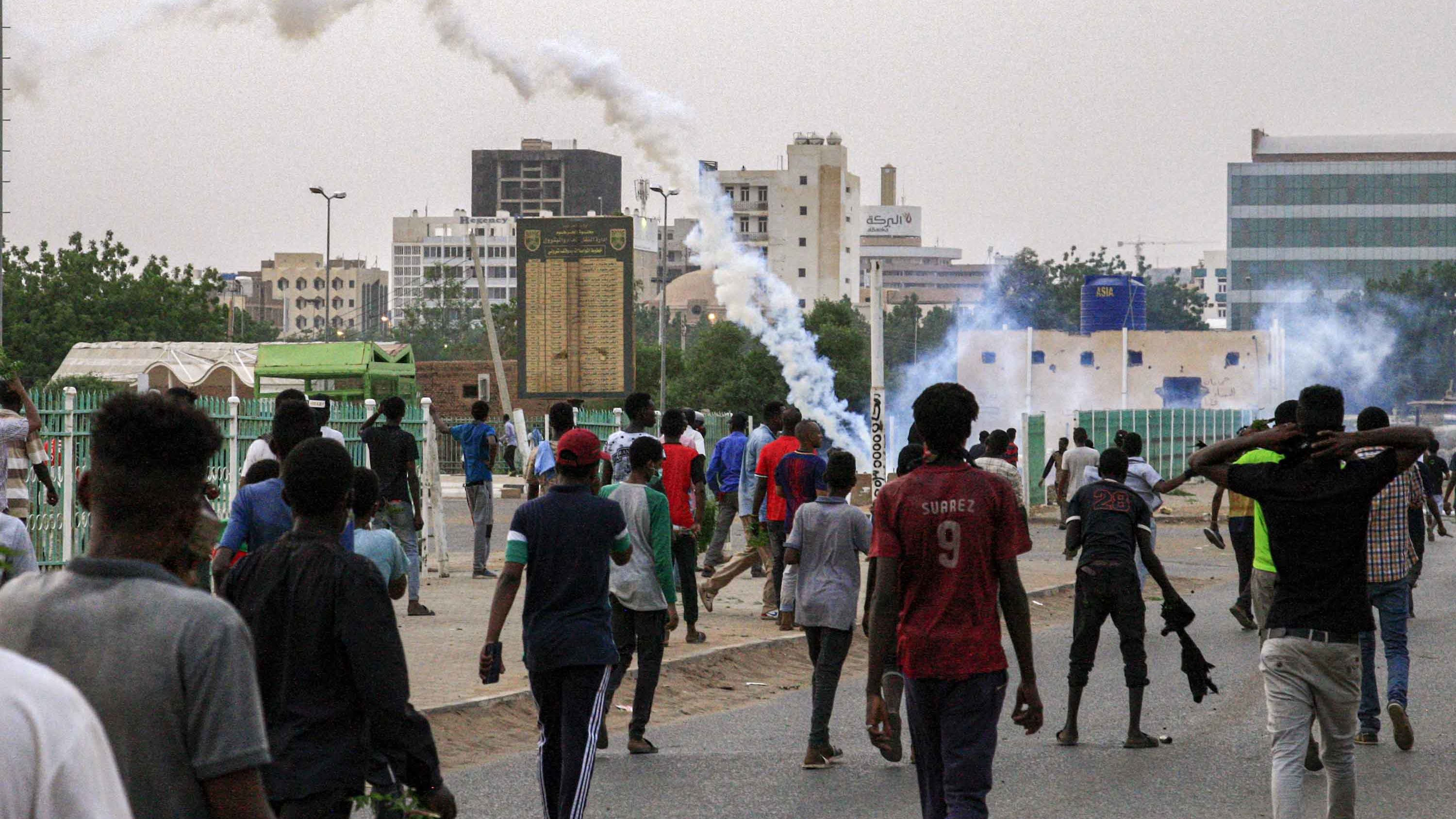 Tear gas fumes are seen amid a demonstration in Khartoum on June 30.