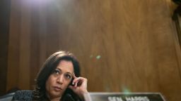 Senator Kamala Harris, a Democrat from California, listens during a Senate Homeland Security committee hearing on Capitol Hill in Washington, D.C., U.S., on Tuesday, April 9, 2019. Secret Service Director Randolph Alles announced he would step down a day after Trump asked Homeland Security Secretary Kirstjen Nielsen to resign out of frustration over a spike in illegal crossings of the U.S. border with Mexico. Photographer: Al Drago/Bloomberg via Getty Images