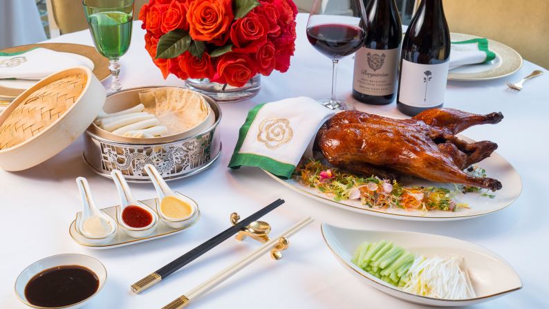 <strong>Peking duck: </strong>The signature dish is tableside-carved duck, served with a range of accoutrements.