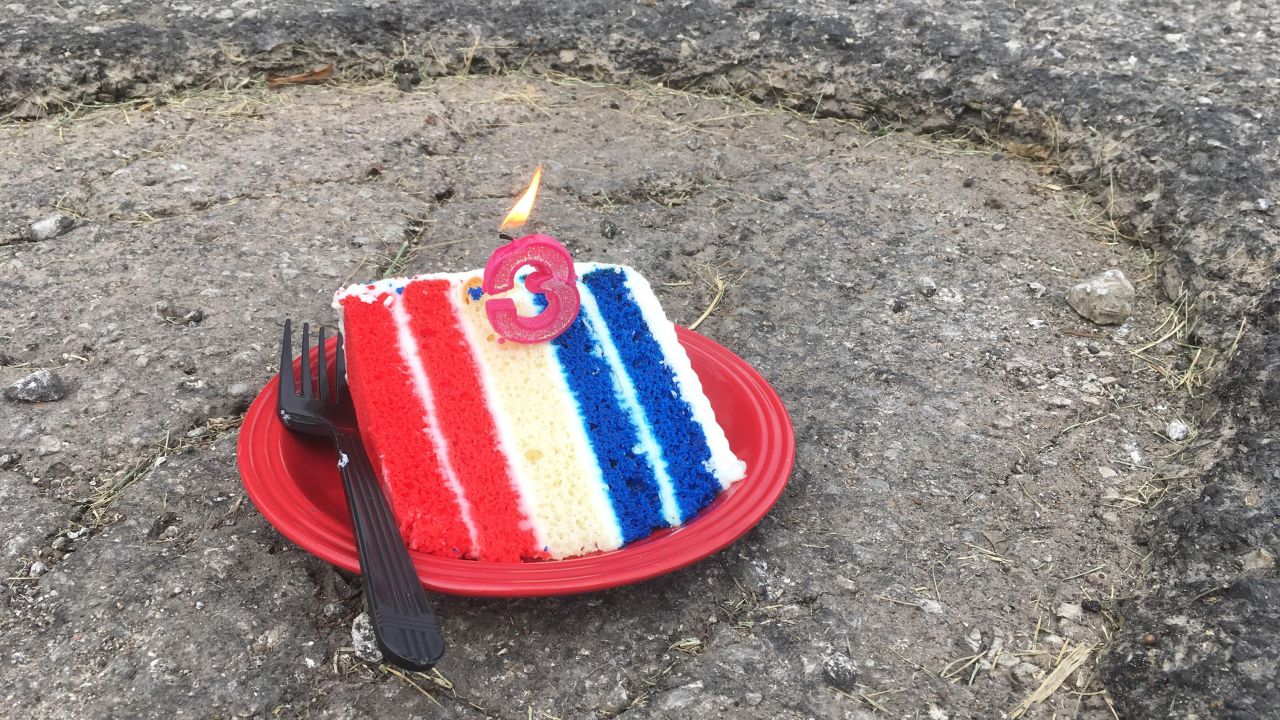 Frank Sereno threw a birthday party for a 3-month-old pothole on the street of his Kansas City neighborhood. Within days of posting the photo, the city had it filled. 