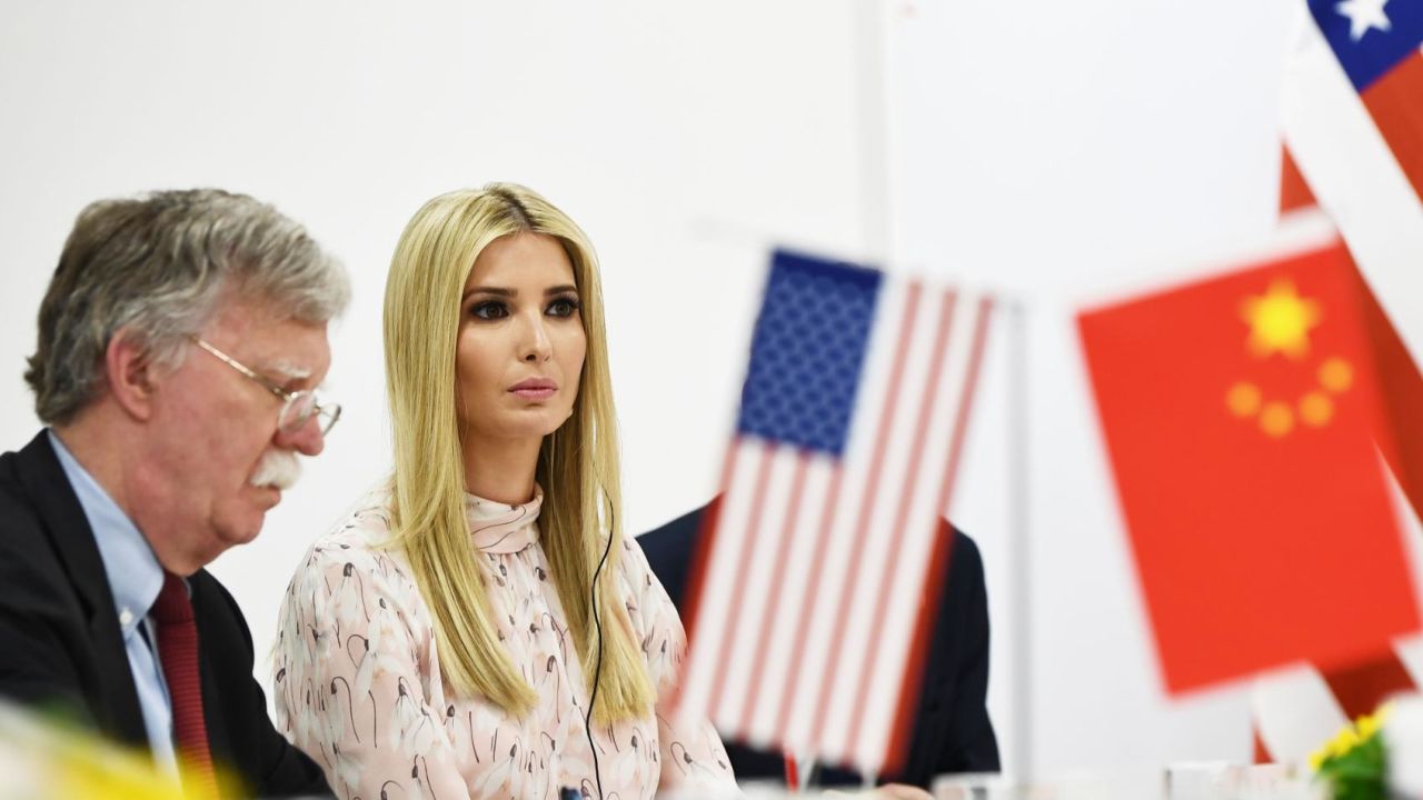 US National Security Advisor John Bolton (L) and Advisor to the US President Ivanka Trump (R) attend a bilateral meeting with Chinese President Xi Jinping and US President Donald Trump (not pictured) on the sidelines of the G20 Summit in Osaka on June 29, 2019. (Photo by Brendan Smialowski / AFP)