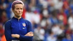 United States' forward Megan Rapinoe looks on during warm up prior to the Women's World Cup semi-final football match between England and USA, on July 2, 2019, at the Lyon Satdium in Decines-Charpieu, central-eastern France.