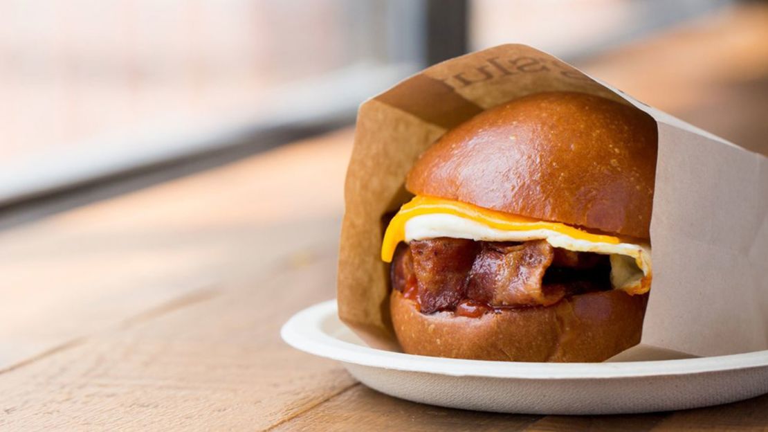 Eggslut's bacon, egg and cheese is served on a housemade buttery brioche roll.