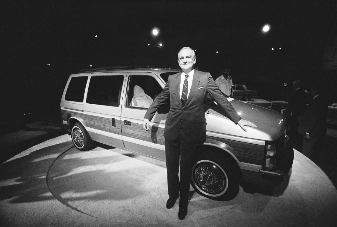 Lee Iacocca, chairman of the board of Chrysler Corporation, shows off Chryslers' Plymouth Vager T-115, August 31, 1983 in San Diego.