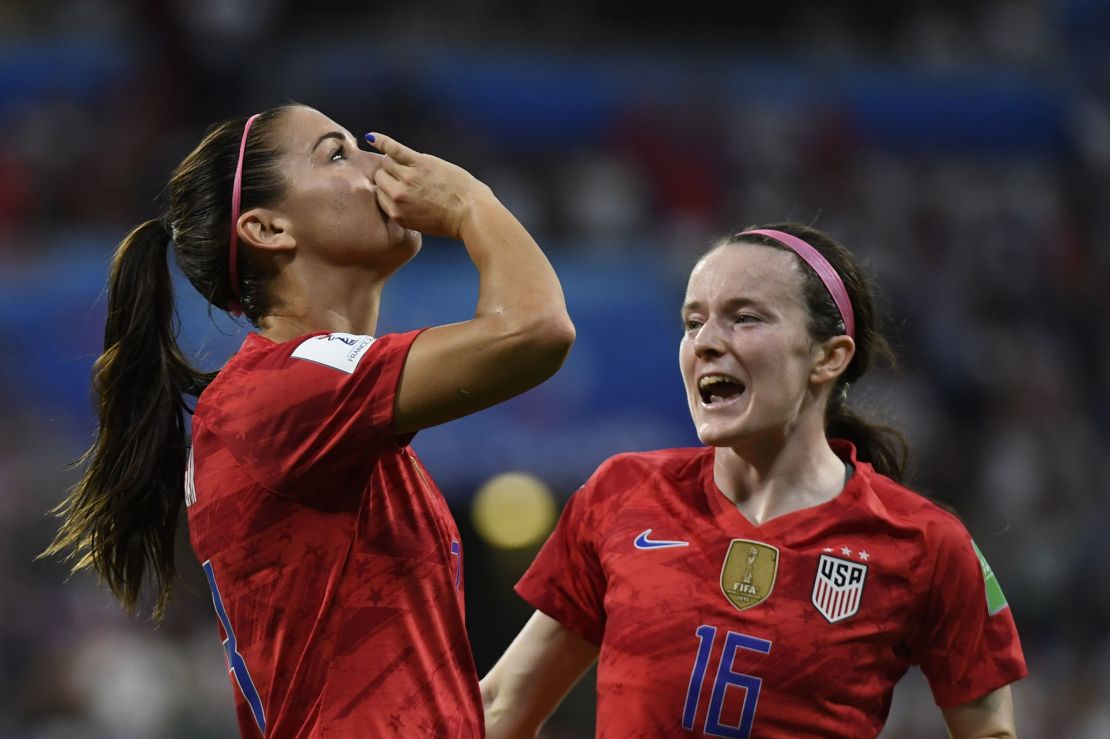 Alex Morgan celebrates her winning goal on her 30th birthday.