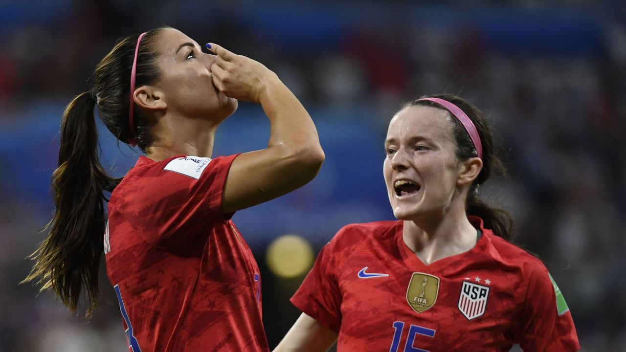 Alex Morgan celebrates her winning goal on her 30th birthday.