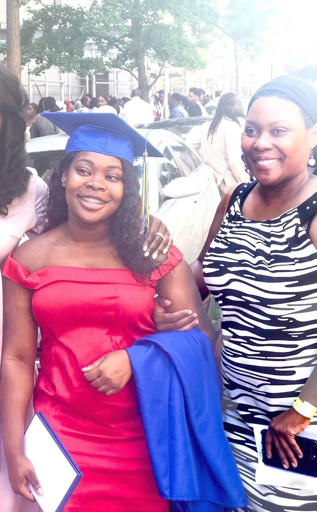 Brionna Pope, 17, and her mother, Dawn Carter, after Pope's graduation ceremony