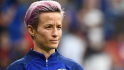 United States' forward Megan Rapinoe looks on during warm up prior to the  France 2019 Women's World Cup semi-final football match between England and USA, on July 2, 2019, at the Lyon Satdium in Decines-Charpieu, central-eastern France. (Photo by FRANCK FIFE / AFP)        (Photo credit should read FRANCK FIFE/AFP/Getty Images)