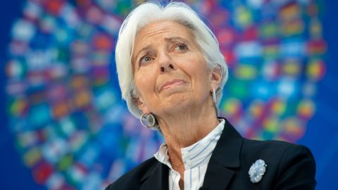 IMF Managing Director Christine Lagarde speaks about "Bretton Woods After 75: Rethinking International Cooperation", during the IMF - World Bank Spring Meetings at International Monetary Fund Headquarters in Washington, DC, April 10, 2019. 
